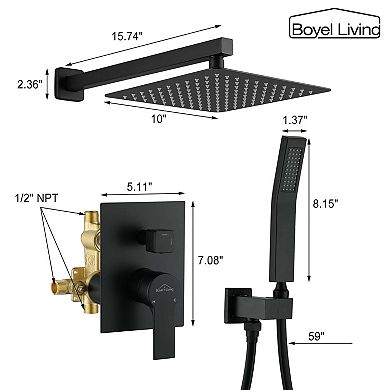 1-Spray Patterns with 2.5 GPM 10 in. Wall Mount Dual Shower Heads with Pressure Balance Valve