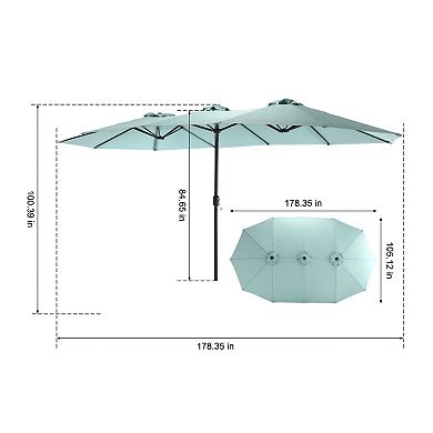 WOW PIONEER Large Rectangular Double Sided Outdoor Patio Umbrella with Crank Handle