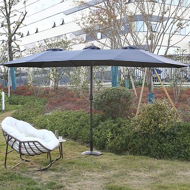 WOW PIONEER Large Rectangular Double Sided Outdoor Patio Umbrella with Crank Handle