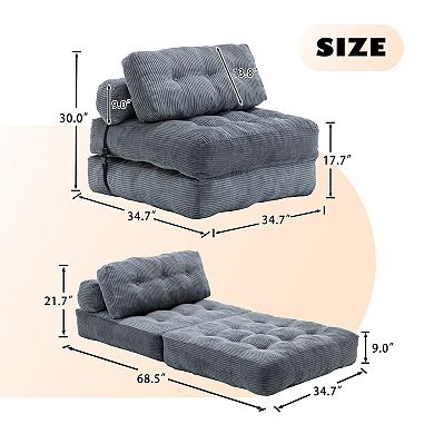 Convertible Folding Sofa Bed with Pillow, Floor Lounge for Small Spaces