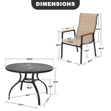 5-Piece Patio Dining Set with Umbrella Hole, Stackable Textilene Chairs, Black and Khaki