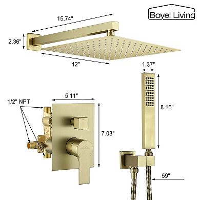 1-Spray Patterns with 2.5 GPM 12 in. Wall Mount Dual Shower Heads with Pressure Balance Valve