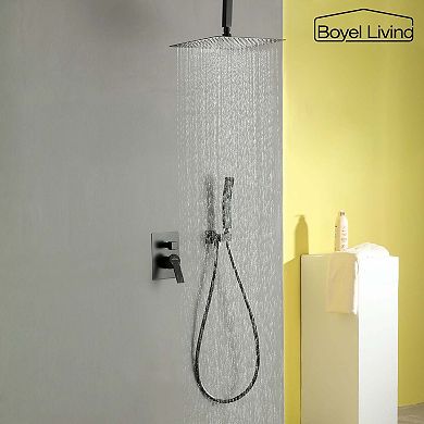 1-Spray Patterns with 2.5 GPM 12 in. Ceiling Mount Dual Shower Heads with Pressure Balance Valve