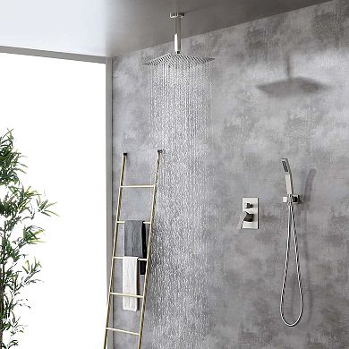 1-Spray Patterns with 2.5 GPM 12 in. Ceiling Mount Dual Shower Heads with Pressure Balance Valve