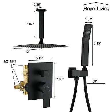 1-Spray Patterns with 2.5 GPM 12 in. Ceiling Mount Dual Shower Heads with Pressure Balance Valve