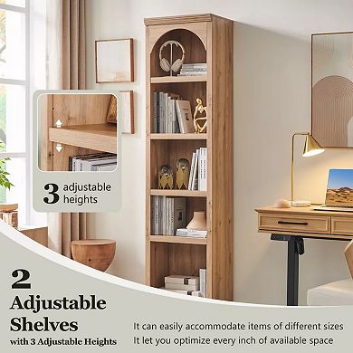 Arched Bookcase with 2 Adjustable Shelves, 76" Tall Bookshelves with Open Display Shelves