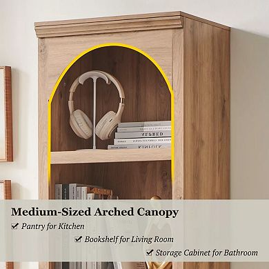 Arched Bookcase with 2 Adjustable Shelves, 76" Tall Bookshelves with Open Display Shelves