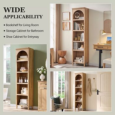 Arched Bookcase with 2 Adjustable Shelves, 76" Tall Bookshelves with Open Display Shelves