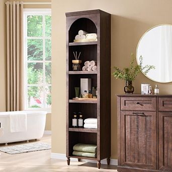 Arched Bookcase with 2 Adjustable Shelves, 76" Tall Bookshelves with Open Display Shelves