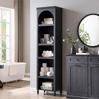 Arched Bookcase with 2 Adjustable Shelves, 76" Tall Bookshelves with Open Display Shelves