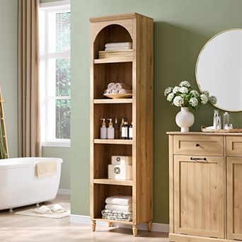 Arched Bookcase with 2 Adjustable Shelves, 76" Tall Bookshelves with Open Display Shelves