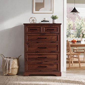 6 Drawer Dresser, Farmhouse Chest of Drawers for Bedroom, 44" Wood Drawer Organizer for Living Room