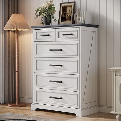 modern farmhouse 6-drawer dresser Better Homes & Gardens Modern Farmhouse 56.85" Wide 6 Drawer Dresser, Rustic White Finish