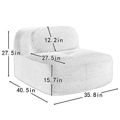 Corduroy Single Sofa with Pillows, Upholstered Lazy Floor Sofa