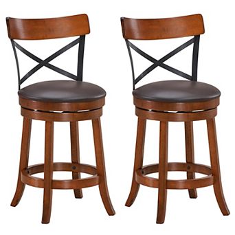Costway Bar Stools Swivel 25'' Dining Bar Chairs with Rubber Wood Legs
