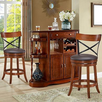 Costway Bar Stools Swivel 25'' Dining Bar Chairs with Rubber Wood Legs