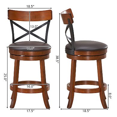 Costway Bar Stools Swivel 25'' Dining Bar Chairs with Rubber Wood Legs