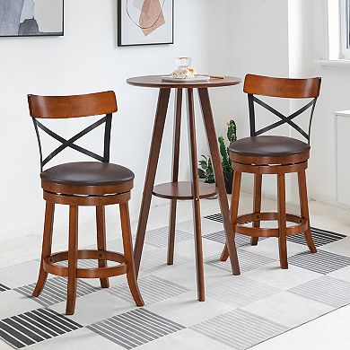 Costway Bar Stools Swivel 25'' Dining Bar Chairs with Rubber Wood Legs