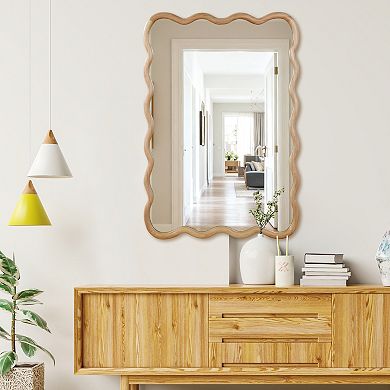 KWPZQEB 24X36 Inch Wavy Rectangle Solid Wood Frame Decorative Mirror for Entryway, Bathroom