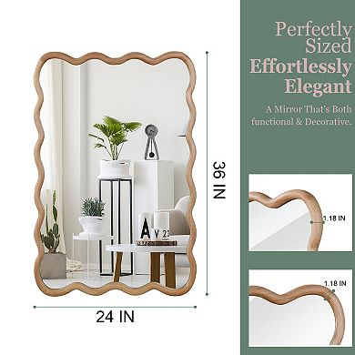 KWPZQEB 24X36 Inch Wavy Rectangle Solid Wood Frame Decorative Mirror for Entryway, Bathroom