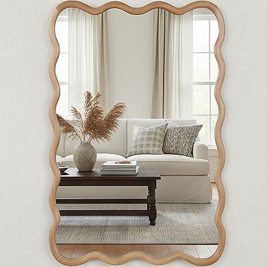 KWPZQEB 24X36 Inch Wavy Rectangle Solid Wood Frame Decorative Mirror for Entryway, Bathroom