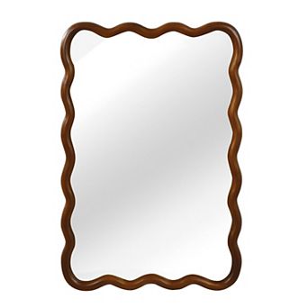 KWPZQEB 24X36 Inch Wavy Rectangle Solid Wood Frame Decorative Mirror for Entryway, Bathroom