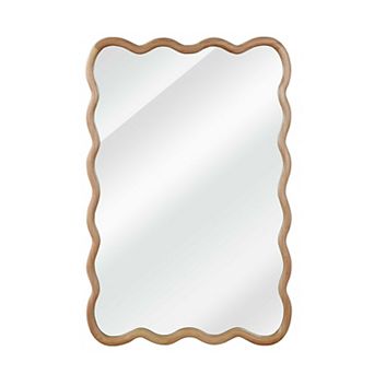 KWPZQEB 24X36 Inch Wavy Rectangle Solid Wood Frame Decorative Mirror for Entryway, Bathroom