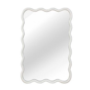 KWPZQEB 24X36 Inch Wavy Rectangle Solid Wood Frame Decorative Mirror for Entryway, Bathroom