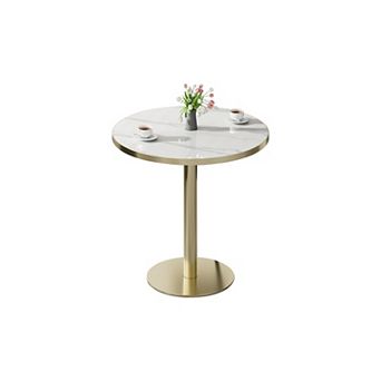 WOW PIONEER Modern Round Dining Table with Sturdy Metal Frame and Faux Marble Top