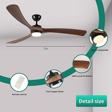 ELEMENT ACE 72 Inch Solid Wood Ceiling Fan with Lights and Remote Control Indoor Outdoor