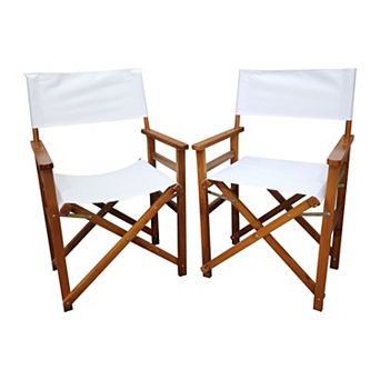 WOW PIONEER Natural Solid Wood Canvas Folding Director Chair Set of Two Seats
