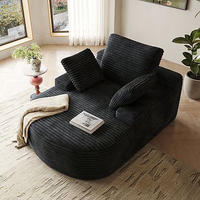 Oversized D-Shaped Lounge Chair Indoor, Modern Upholstered Corduroy Deep Seat Circle Single Couch
