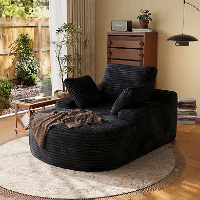 Oversized D-Shaped Lounge Chair Indoor, Modern Upholstered Corduroy Deep Seat Circle Single Couch