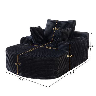 Oversized D-Shaped Lounge Chair Indoor, Modern Upholstered Corduroy Deep Seat Circle Single Couch