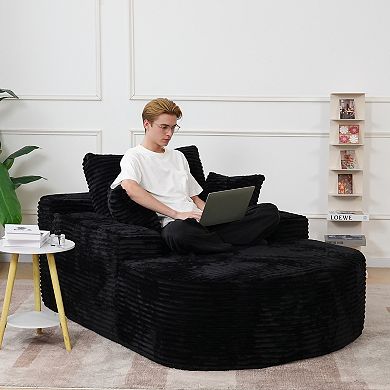 Oversized D-Shaped Lounge Chair Indoor, Modern Upholstered Corduroy Deep Seat Circle Single Couch