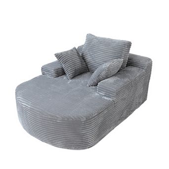 Oversized D-Shaped Lounge Chair Indoor, Modern Upholstered Corduroy Deep Seat Circle Single Couch