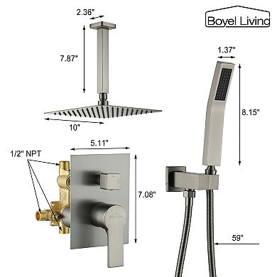 1-Spray Patterns with 2.5 GPM 10 in. Ceiling Mount Dual Shower Heads with Pressure Balance Valve