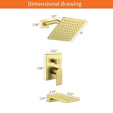 1-Spray Pattern 8 in Wall Mount Tub and Shower Faucet 2.5 GPM with Single Handle, Valve Included