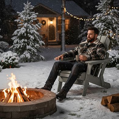 WOW PIONEER Oversized Folding Outdoor Patio Chair with Embossed Wood Grain Design