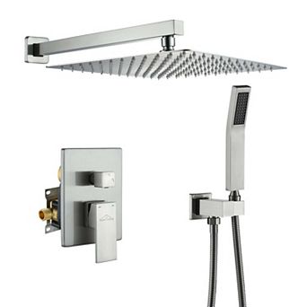 1-Spray Patterns with 2.5 GPM 12 in Square Wall Mount Dual Shower Heads with Pressure Balance Valve