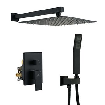 1-Spray Patterns with 2.5 GPM 12 in Square Wall Mount Dual Shower Heads with Pressure Balance Valve