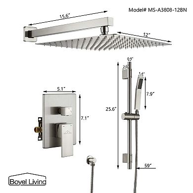 1-Spray Patterns with 2.5 GPM 12 in. Wall Mount Dual Shower Heads with Pressure Balance Valve