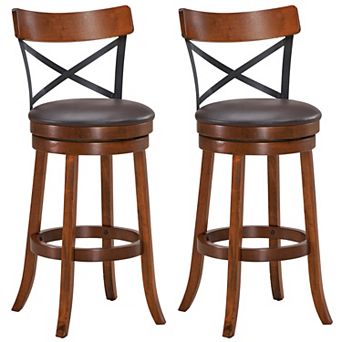 Costway Bar Stools Swivel 29.5'' Dining Bar Chairs with Rubber Wood Legs