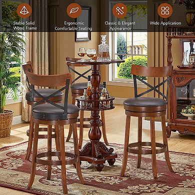 Costway Bar Stools Swivel 29.5'' Dining Bar Chairs with Rubber Wood Legs