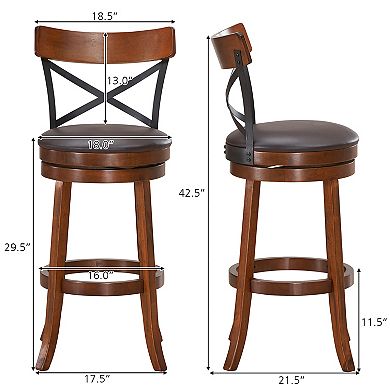 Costway Bar Stools Swivel 29.5'' Dining Bar Chairs with Rubber Wood Legs