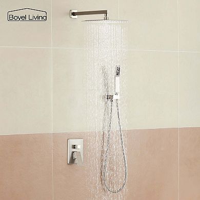 1-Spray Patterns with 2.5 GPM 10 in. Wall Mount Dual Shower Heads with Pressure Balance Valve