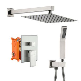1-Spray Patterns with 2.5 GPM 10 in Wall Mount Dual Shower Heads with Pressure Balance Valve