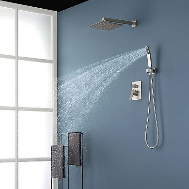 1-Spray 10 in. Wall Mount Dual Shower Head and Handheld Shower Head