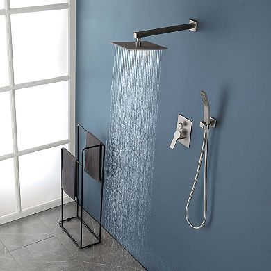 1-Spray 10 in. Wall Mount Dual Shower Head and Handheld Shower Head