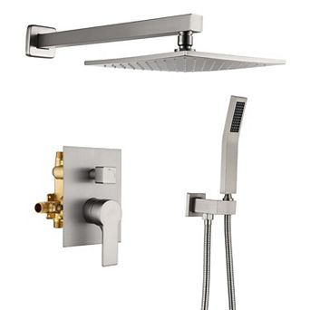 1-Spray 10 in Wall Mount Dual Shower Head and Handheld Shower Head